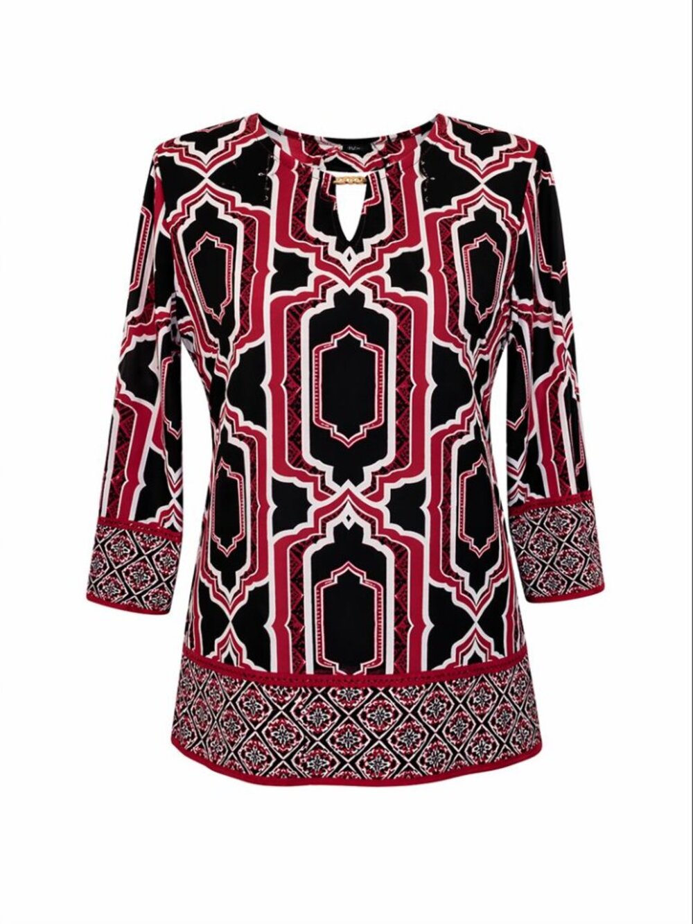 JM COLLECTIONS Printed Top w. Sparkly Gold Studs